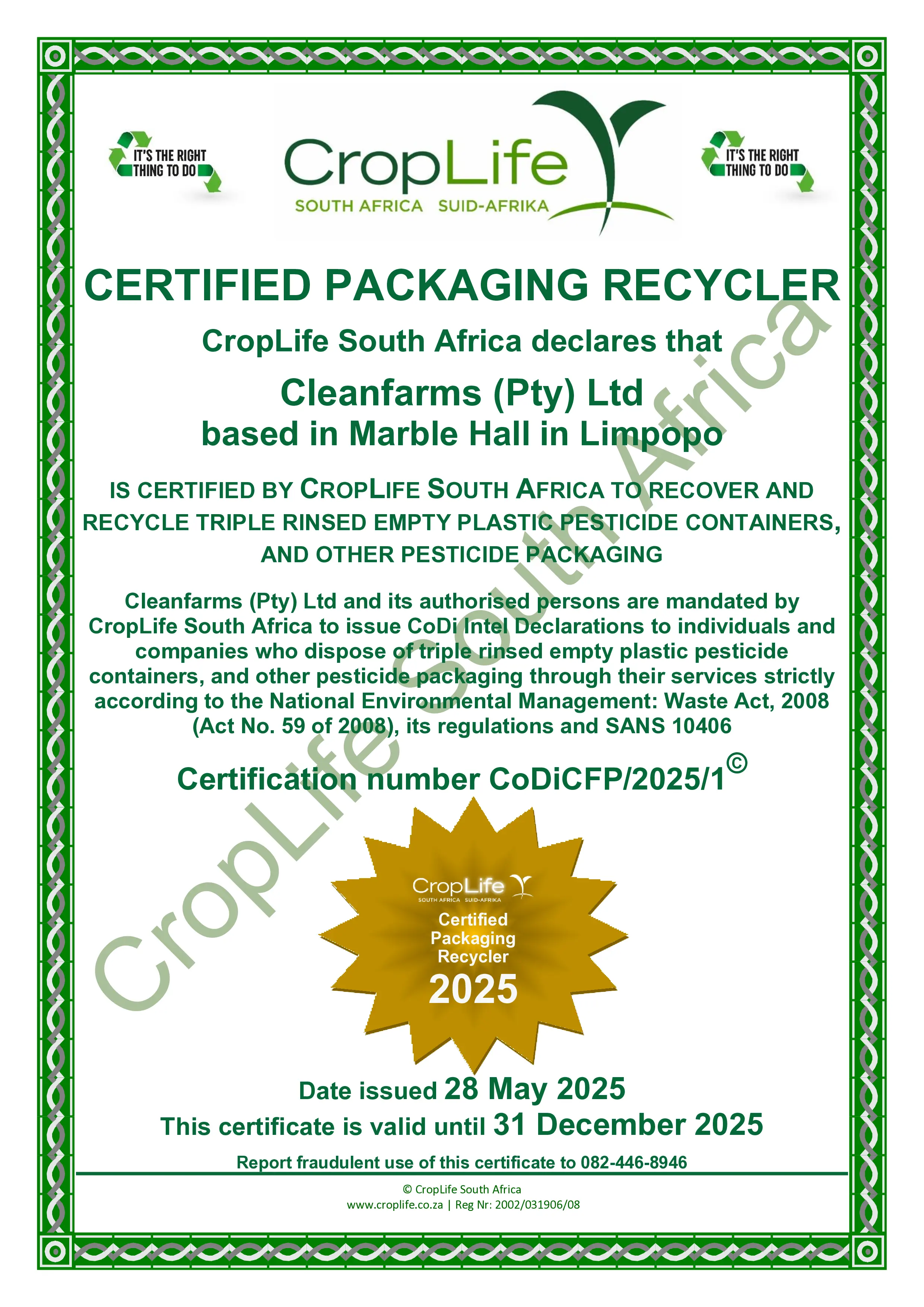 CropLife Certification Assistance